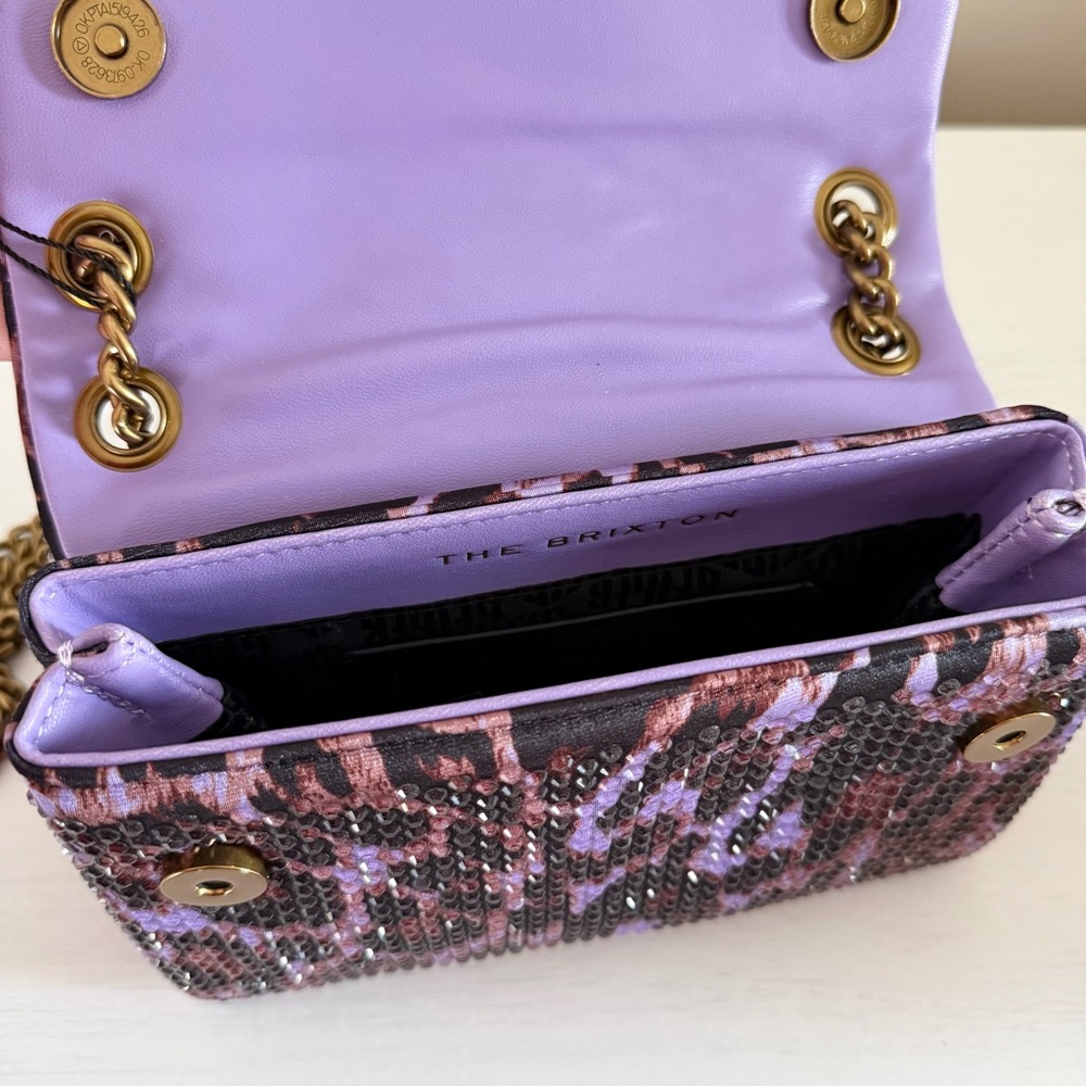 Kurt Geiger Purple Leopard Crystal Satin Brixton Bag - Picture 13 of 14